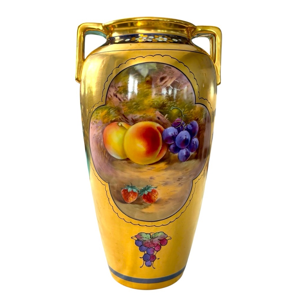 Pickard Bone China Vase Hand Painted Both Sides of Vase Still Life with Fruits